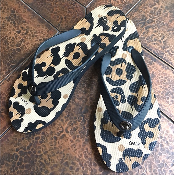 Coach Shoes - COACH “ALYSSA” LEOPARD PRINT FLIP FLOPS